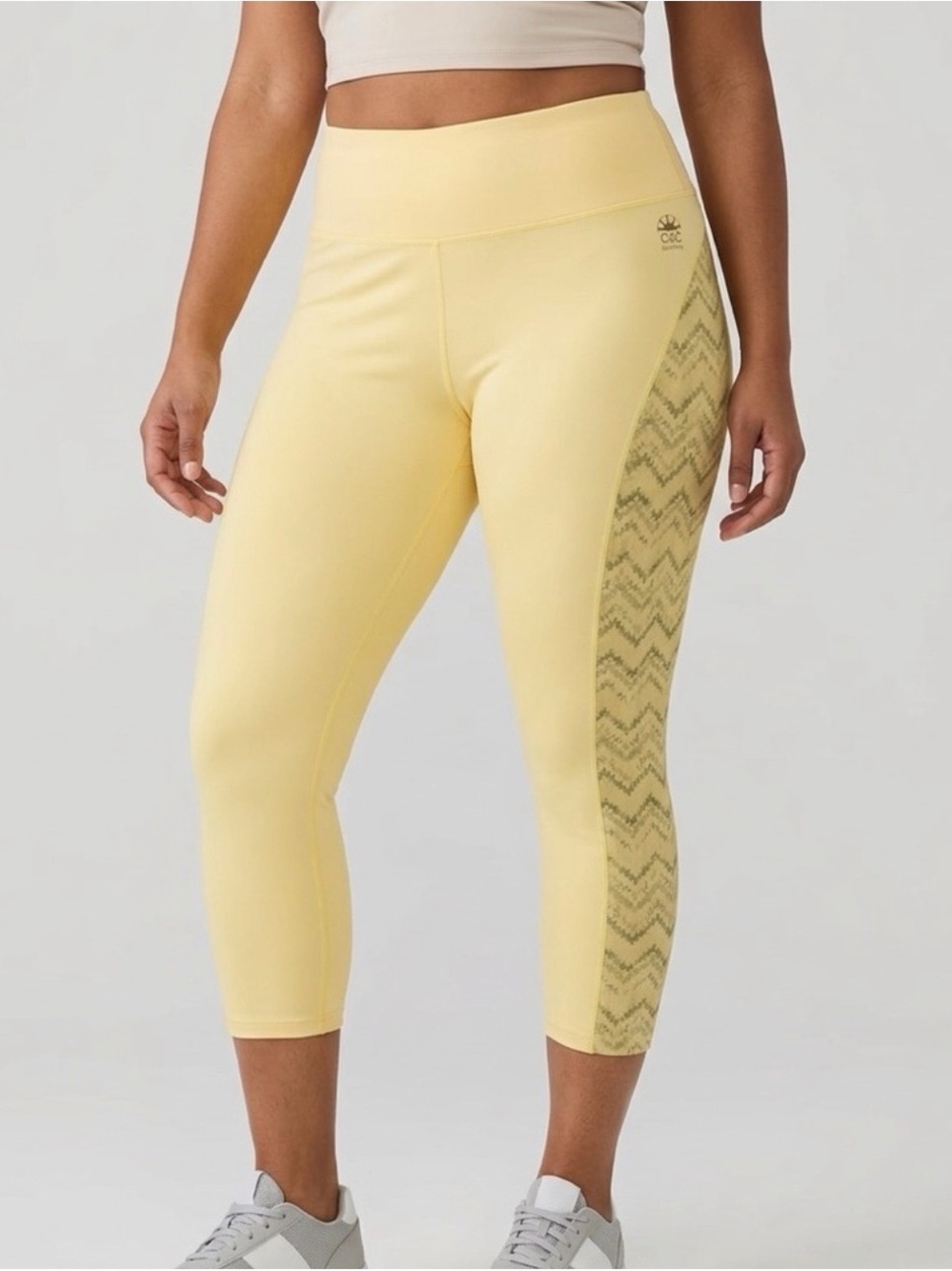 C&C California Pale Yellow Capri Leggings with Side Tribal Panel